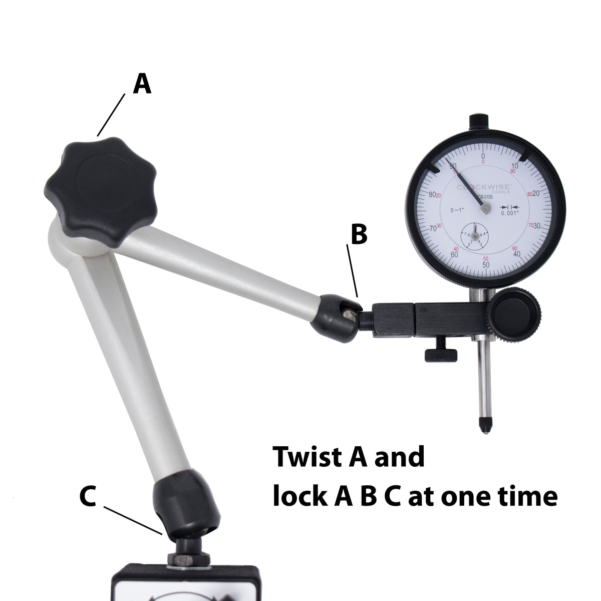 Clockwise Tools DIMR Dial Indicator 01 inch and Base